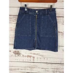 Madewell Mini Skirt 24 Womens Dark Wash Zippered Front Deep Pockets Denim